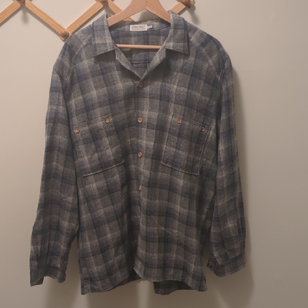 Men's Vintage Plaid Shirt - Blue and Gray - Made in France